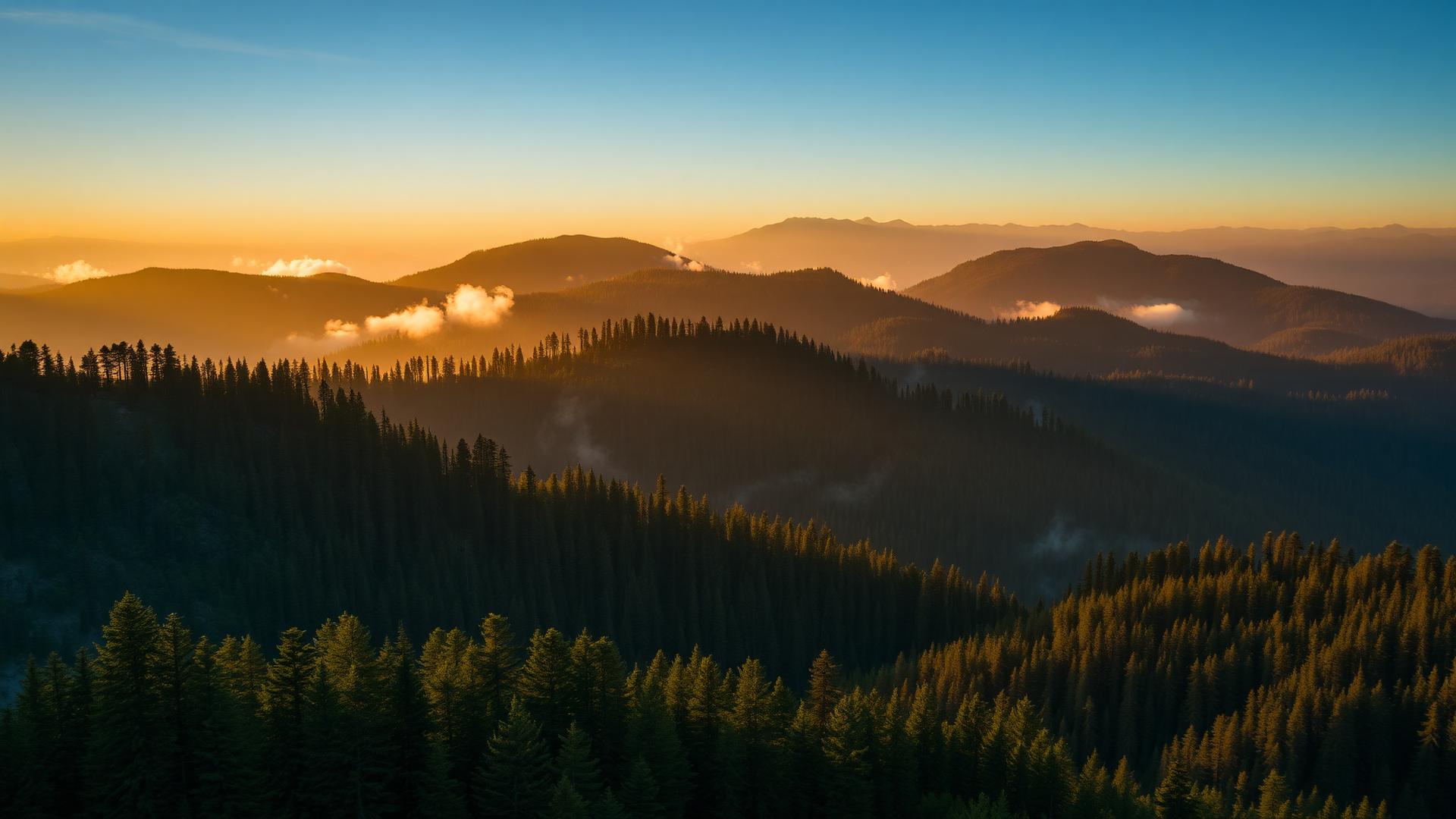 Forested ridges at sunrise